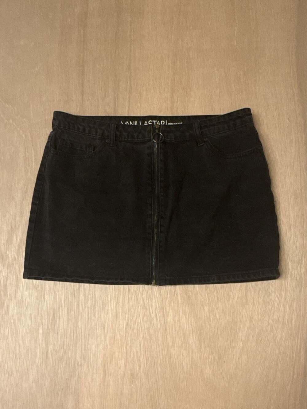 Vanilla Star Black Denim Zip-Front Mini Skirt